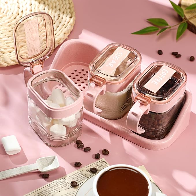 Suclain 3 Pcs Sugar Coffee Container Set 16 oz Glass Condiment Jar Spice - Image 2