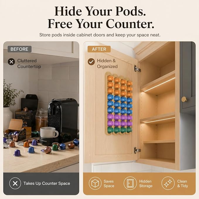 Bamboo Coffee Pod Holder, Adhesive Wall Mount - Image 5