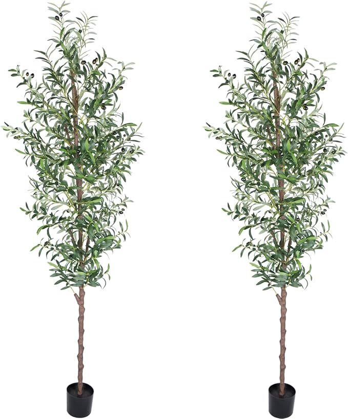 Faux Olive Tree, 8 Feet, 48 Fruits, Realistic Trunk, Indoor & Outdoor Use by CETRD
