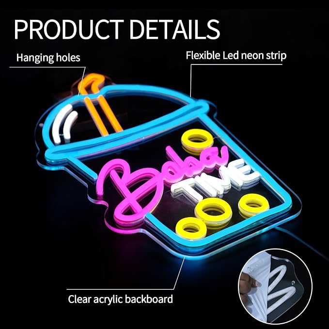 Boba Time Neon Sign for Wall Decor Dimmable Boba Tea Led Light Signs Bubble Tea - Image 6