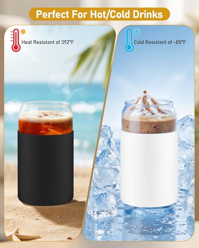 sungwoo Glass Cups with Lids and Straws, 4 Pack 16OZ Iced Coffee Cups with - Image 5