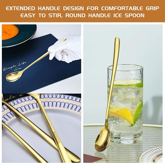 Long Handle Iced Tea Spoons, 9.5-Inch Stainless Steel Dessert and Coffee Mixing - Image 5