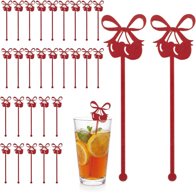 30 PCS 6 Inch Glossy Red Bow Cherry Drink Stirrers, Acrylic Swizzle Sticks by Unknown