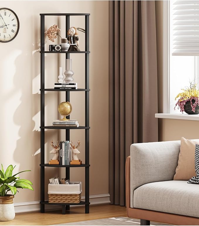 VIMBER Corner Shelf, 6-Tier Corner Bookshelf, Industrial Corner Ladder Shelf - Image 6