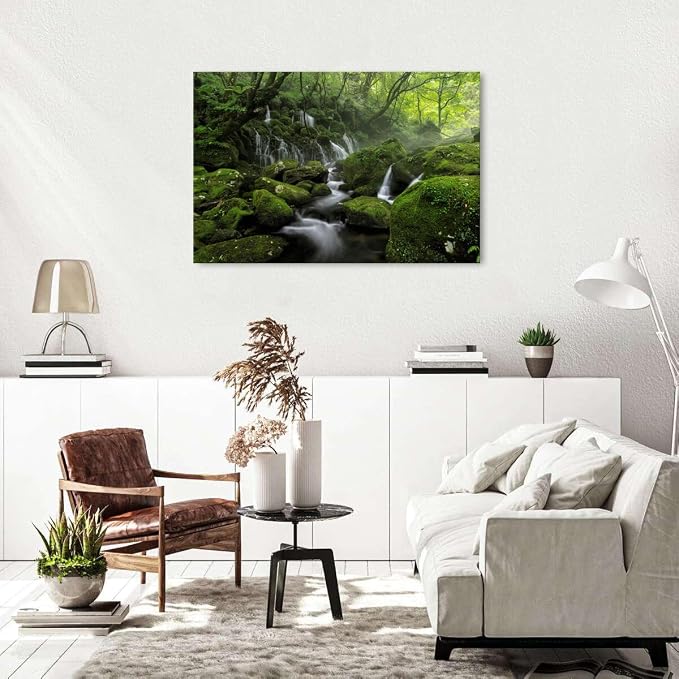 Foggy Forest Canvas Wall Art for Living Room Green Trees Scenery Painting - Image 6
