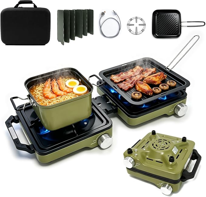 2 Burner Portable Propane Camping Stove Kit, 24000 BTU Foldable Hiking Stove by COGRICHBF