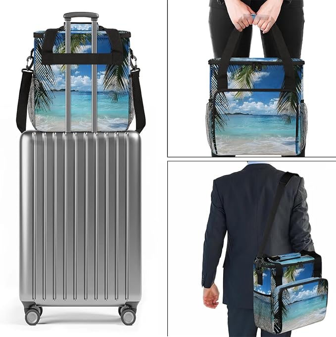 Palm Tree Ocean Beach Coffee Maker Carring Bag, Large Insulated Storage - Image 7