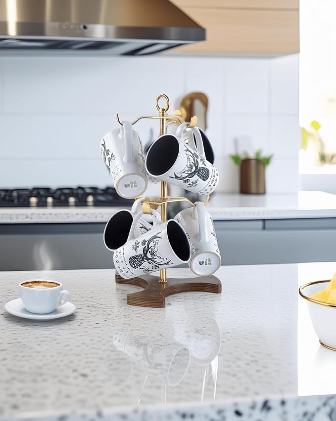 Gold Mug Holder Tree for Countertop | 2-Tier Coffee Mug Rack Holds 6 Large Mugs - Image 4