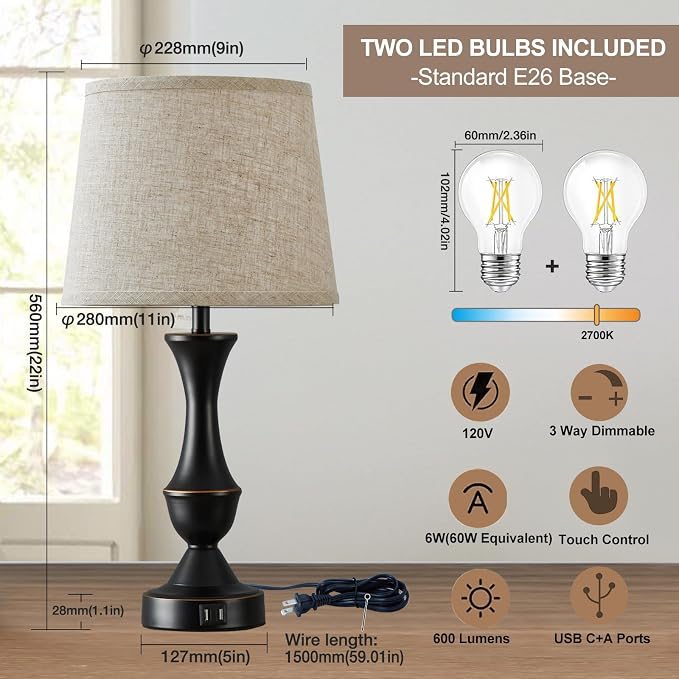 Luvkczc Upgraded Touch Table Lamps Set of 2, Dimmable Nightstand Lamps - Image 2