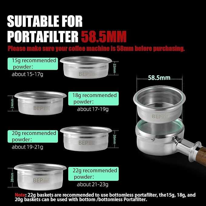 MHW-3BOMBER 58mm Espresso Filter Basket, 18g Double-layer Stainless Steel High - Image 2