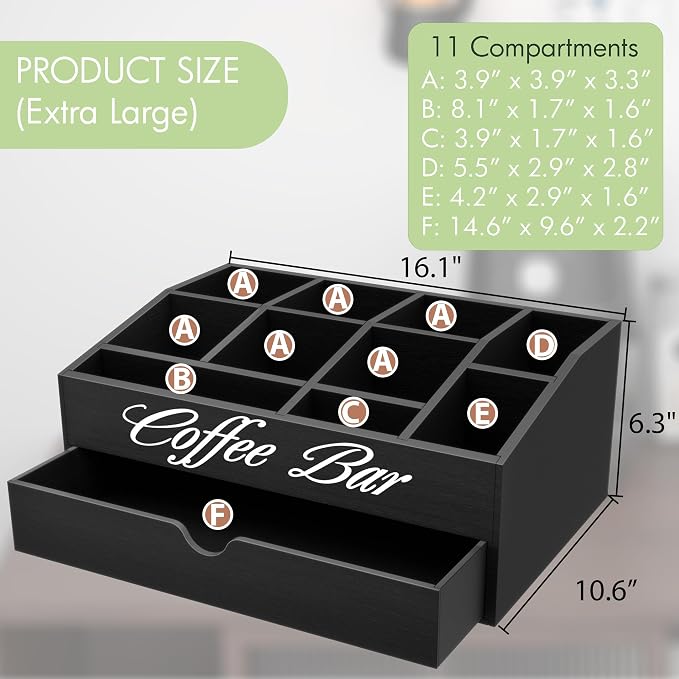 Suli Coffee Bar Station Organizer, Extra Large Wooden Countertop Pods Holder - Image 3