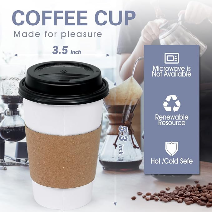 Ginkgo [100 Pack 16 oz Disposable Coffee Cups - Image 3