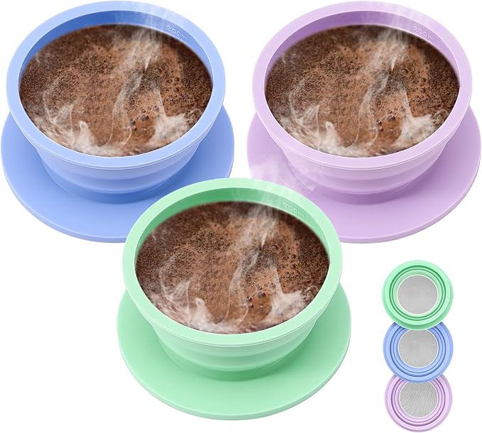 3 Pack Collapsible Travel Pour Over Coffee Maker Camping, Paperless Travel by VVGCS