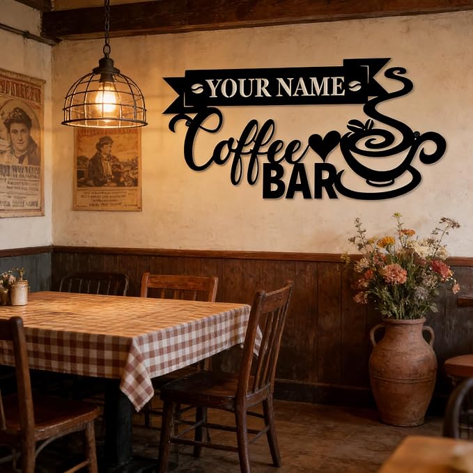 Personalized Coffee Metal Sign, Custom Coffee Bar Name Plaque, Retro Cafe - Image 2