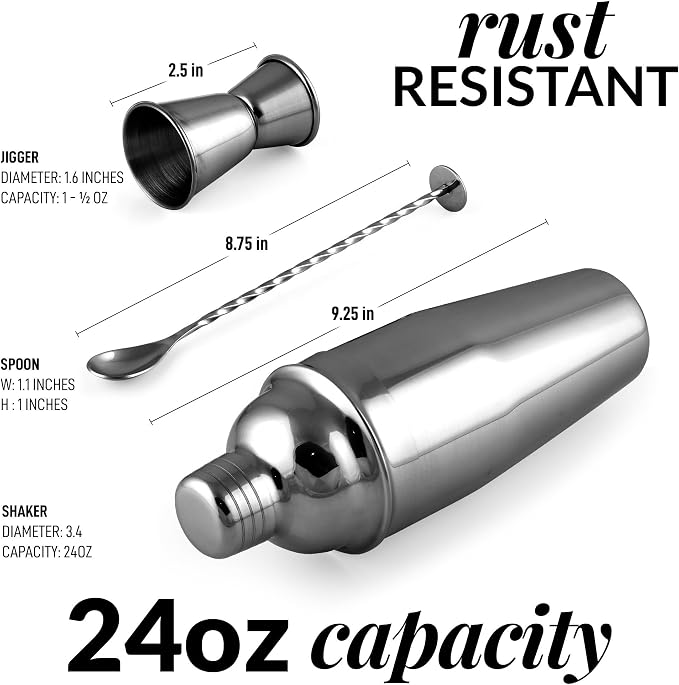 Large 24 oz Stainless Steel Cocktail Shaker Set - Image 5