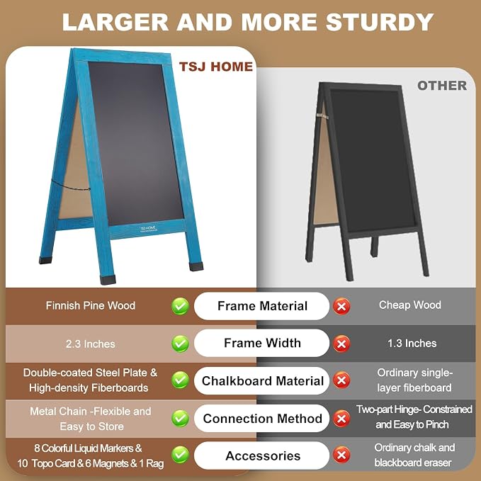 Wood Magnetic A-Frame Chalkboard Signs, Double-Sided Sidewalk Blackboard - Image 3