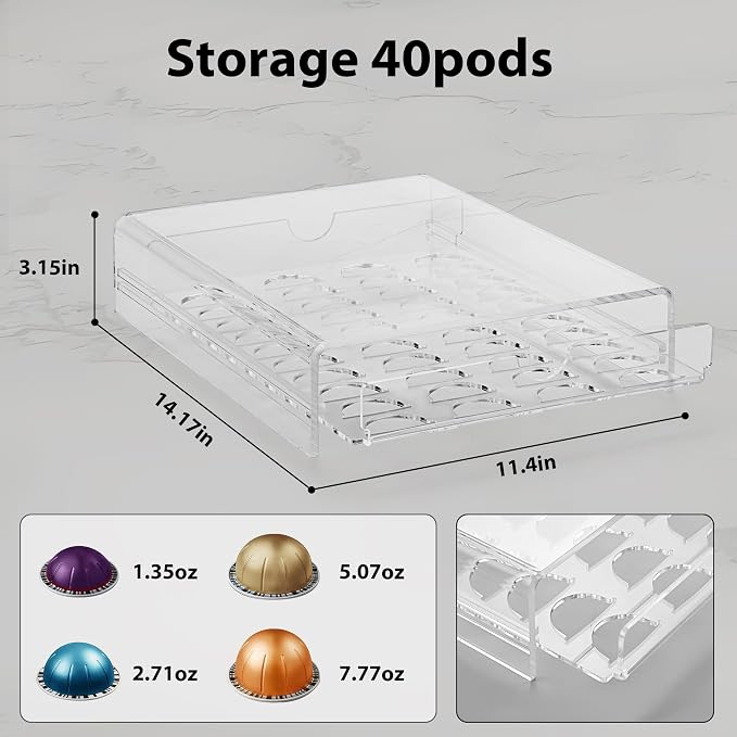 Clear Coffee Pod Organizer for Nespresso Vertuo, Double Sided Pull Out Holder - Image 3