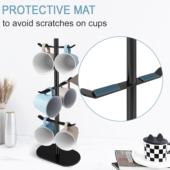 Cup Holder Tree with 6 Hooks, Metal Coffee Mug Rack Stand - Image 3