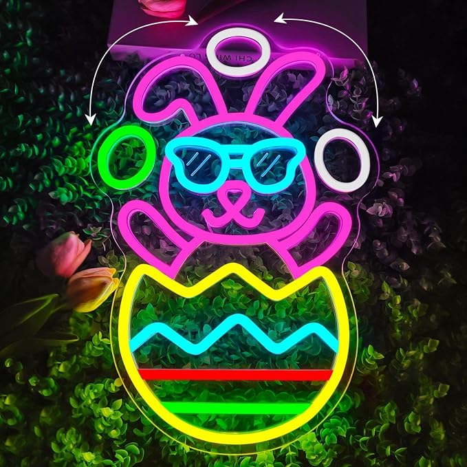 Easter Neon Sign for Wall Decor Bunny Throwing Eggs Led Sign Animated Bunny by DpaintNeonSign