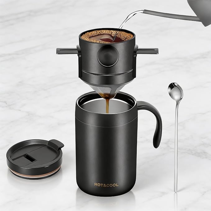 Pour Over Coffee Maker Set 16oz Stainless Steel Insulated Mug Foldable Filter by Unknown