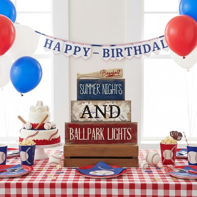 Lineshading 4 Pcs Baseball Decorations Stacked Wooden Blocks Signs - Image 5