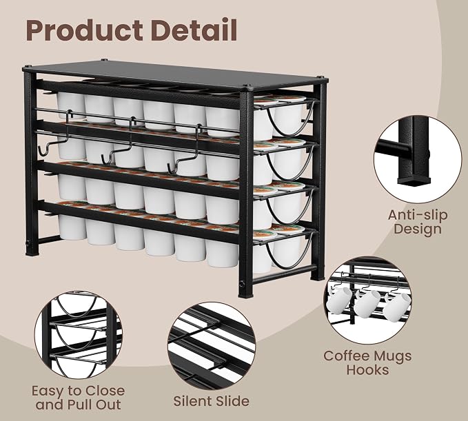 HFHOME Coffee Pod Organizer for Countertop, 4-Tier Metal Storage Drawer - Image 7