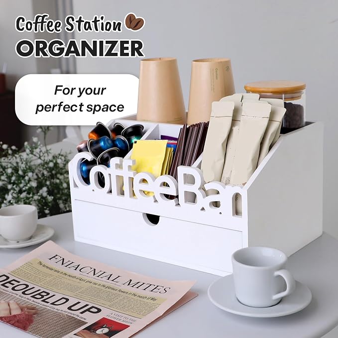 Coffee Bar Organizer Countertop, Wood Coffee Station - Image 6