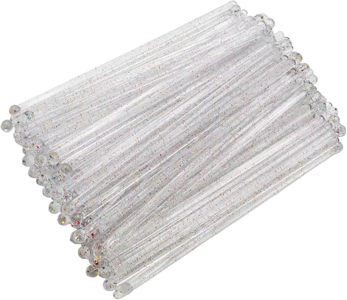 100 Pcs Clear Glitter Stirrers 7 Inch Disposable Round Top Crystal Swizzle by Unknown