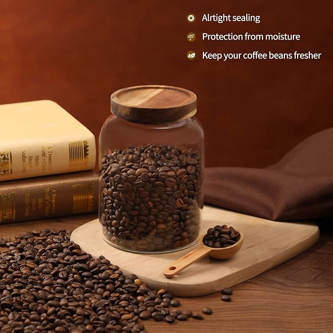 Glass Coffee Storage Jar with Lids Spoon Kitchen Borosilicate Glass Food - Image 3