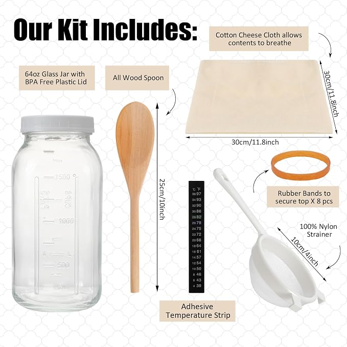 Honeydak 16 Pcs Complete Kefir Starter Kit Kombucha Fermenter Kit Gallon 64oz - Image 2