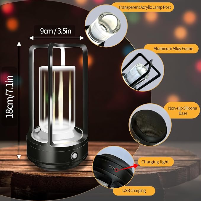 Portable Metal Table Lamp, 4000 mAh Outdoor Table Lights Rechargeable, 3 Color - Image 3