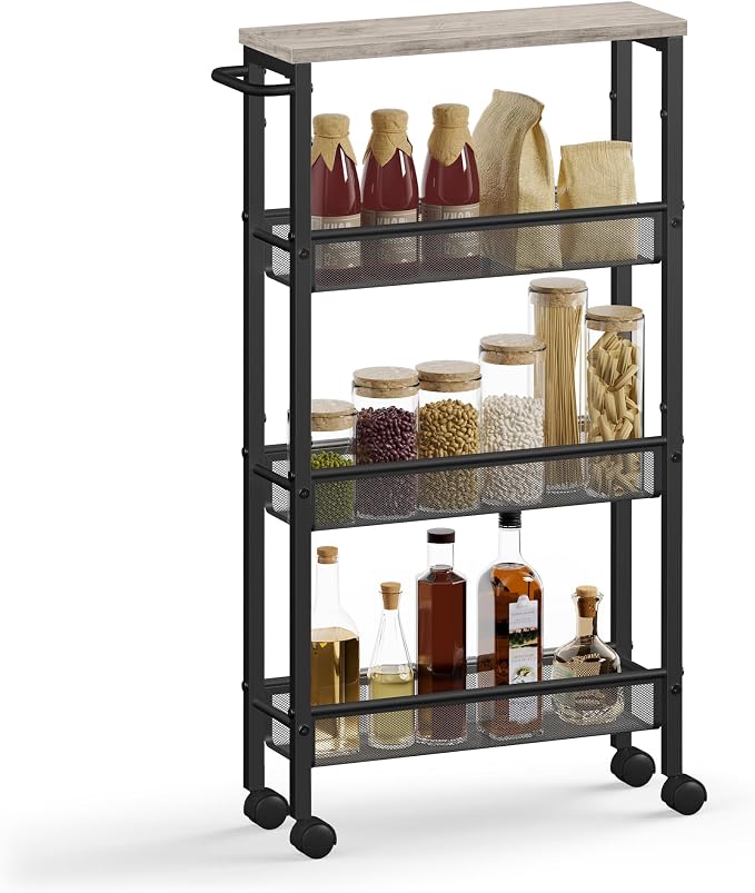 VASAGLE Slim Rolling Cart, 4-Tier Storage Cart, Narrow Cart by Unknown