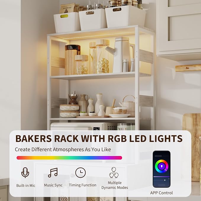 Kitchen Pantry Cabinet with LED Lights & Power Outlet, 66.9" H Kitchen Bakers - Image 5