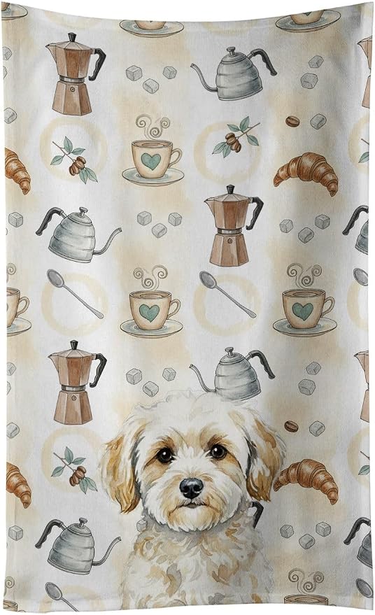 Caroline's Treasures Maltipoo Coffee Bar Kitchen Towel Velour Plush Front and by CarolinesTreasures
