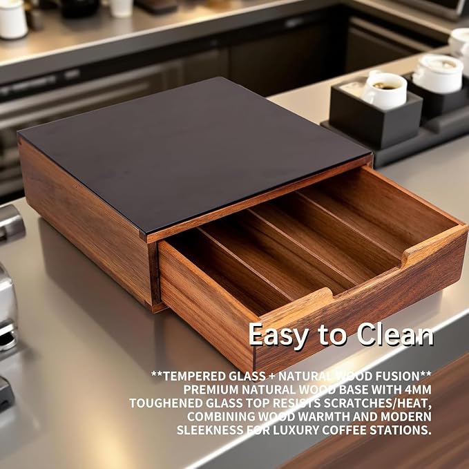 Tempered Glass and Natural Wood Coffee Pod Drawer Organizer - Image 2