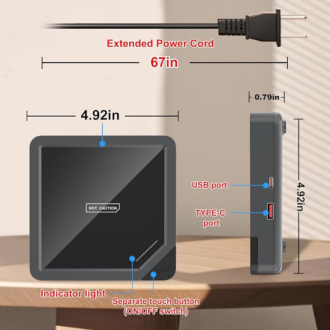 Coffee Mug Warmer with 2 USB Charging Ports: Auto Shut-Off Candle Wax Warmer - Image 4