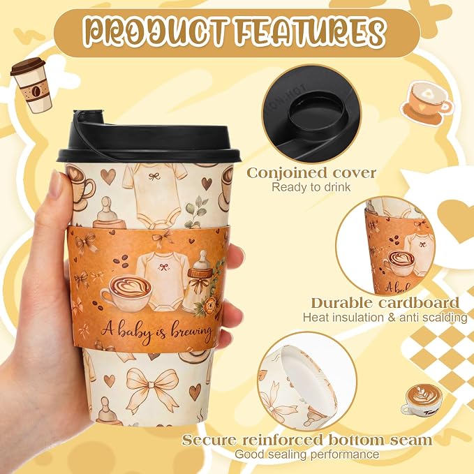 Lallisa 50 Pack 16 oz Baby Is Brewing Disposable Coffee Cups - Image 2