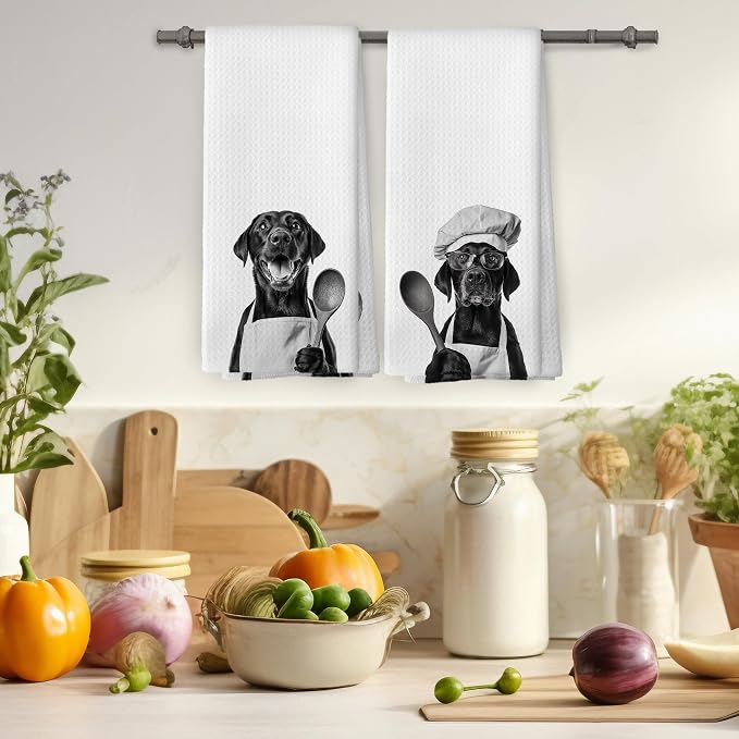 Funny Black Labrador Kitchen Towels Set of 2, Dog Kitchen Accessories, Dog Chef - Image 4