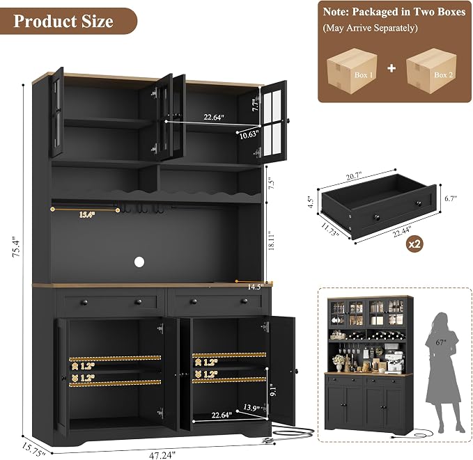HOSTACK 75.4" Tall Kitchen Pantry Cabinet - Image 3