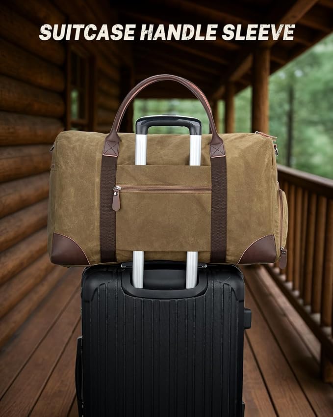 Gonex Waxed Canvas Duffle Bag for Travel, Water-resistant Vintage 55L Duffel - Image 7