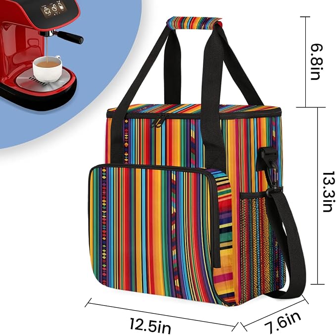 Boho Colorful Striped Coffee Maker Carring Bag, Large Insulated Storage - Image 2