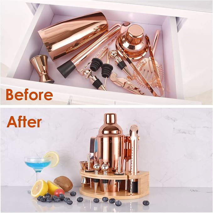 Bartender Kit with Stylish Bamboo Stand, 12 Piece 25oz Cocktail Shaker Set - Image 3