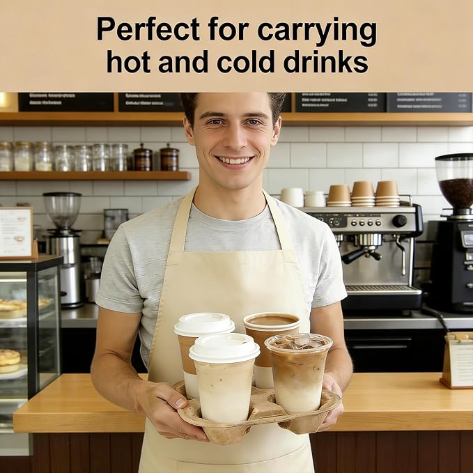4 Cup Disposable Drink Carrier Trays, 50 Pack Wheat Straw & Sugarcane Pulp - Image 5