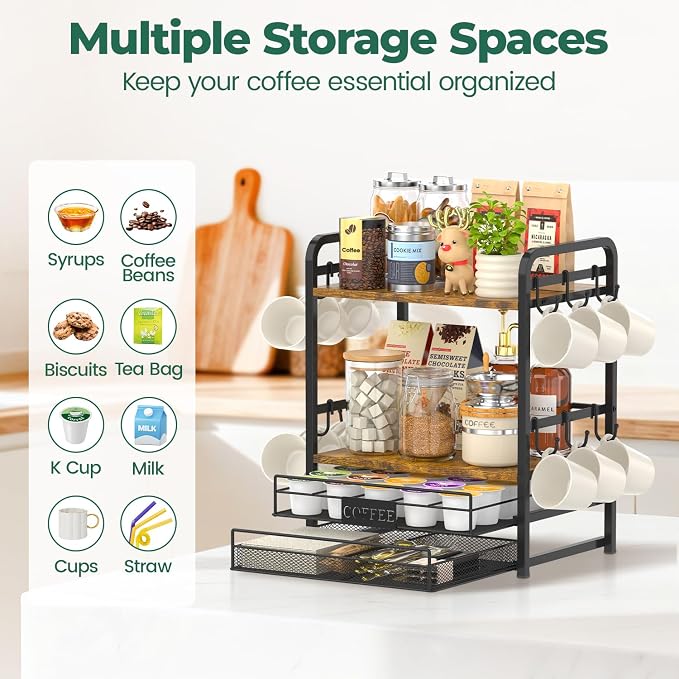EsLuker.ly Coffee Bar Organizer Station Shelf Mug Holder - Image 4