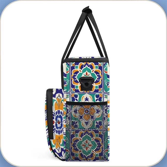 Vintage Bohemian Floral Coffee Maker Carring Bag, Large Insulated Storage - Image 4