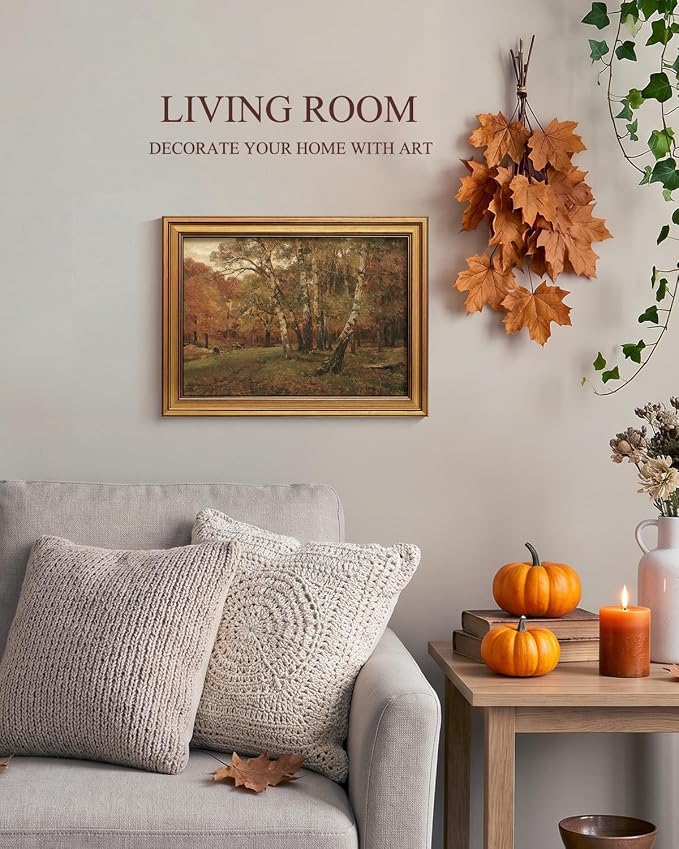 ARPEOTCY Autumn Forest Wall Art 12x16 Inch Gold Framed Canvas, Vintage Woodland - Image 3
