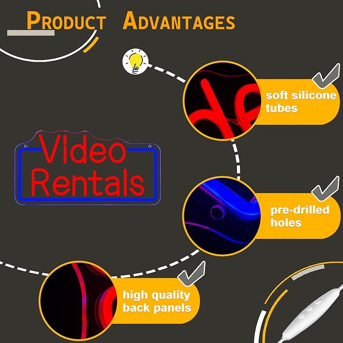Allball Video Rentals Neon Sign, Movie Night LED Neon Light USB Powered Dimmable - Image 5