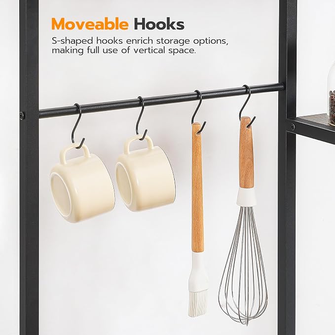 HOOBRO Bakers Rack with Power Outlet and LED Light, 6-Tier Microwave Stand with - Image 8