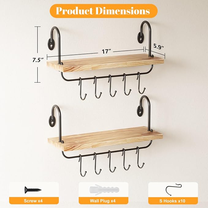 Olakee Floating Wall Shelves for Kitchen Bathroom Coffee Nook - Image 3