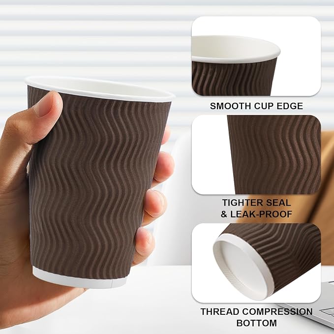 Clawsoff 500 Pack 12 oz Coffee Cups, Disposable Corrugated Insulated Ripple - Image 3